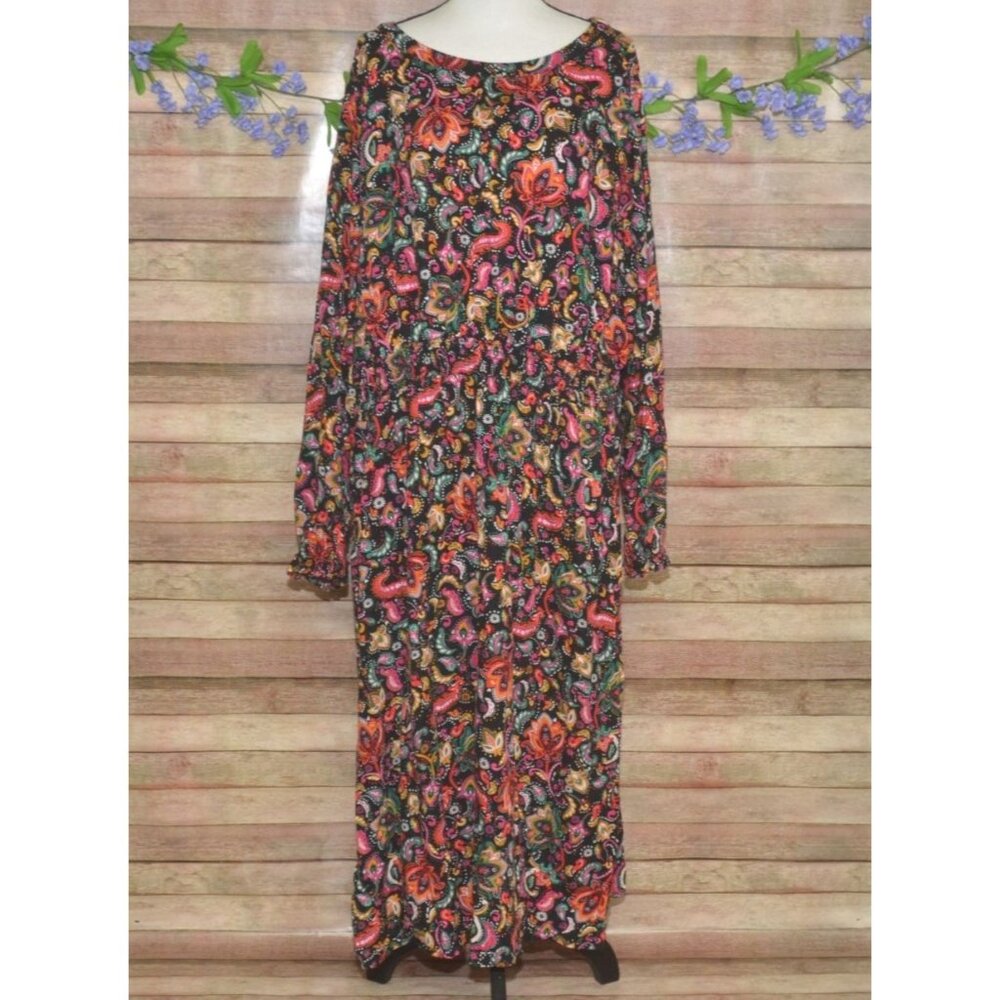 Croft & Barrow Maxi Dress Plus Size 3X Bright Funky Paisley Floral Print Modest